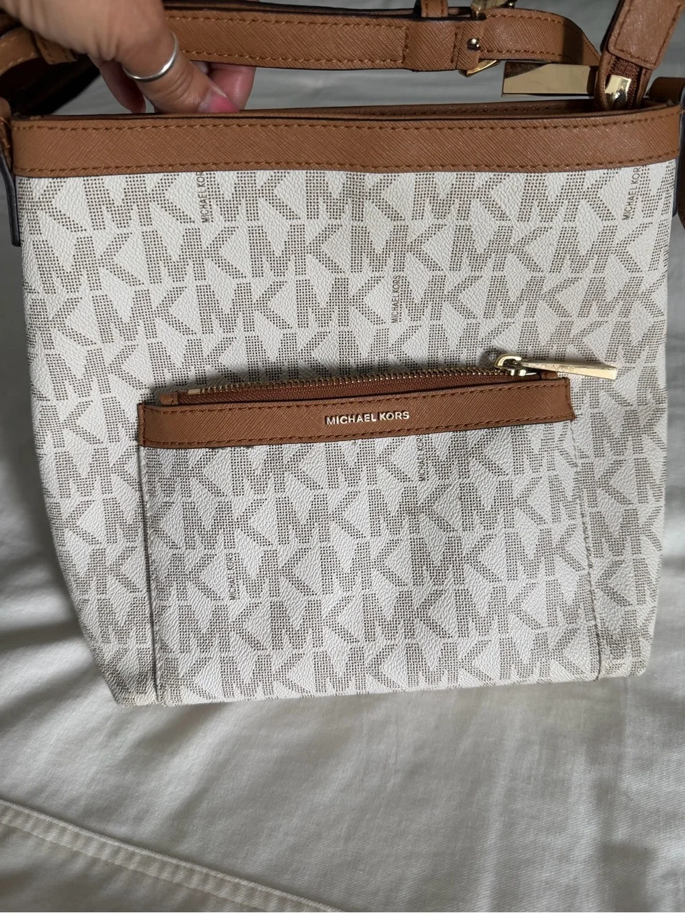 Michael Kors Cream & Tan Signature Crossbody Bag